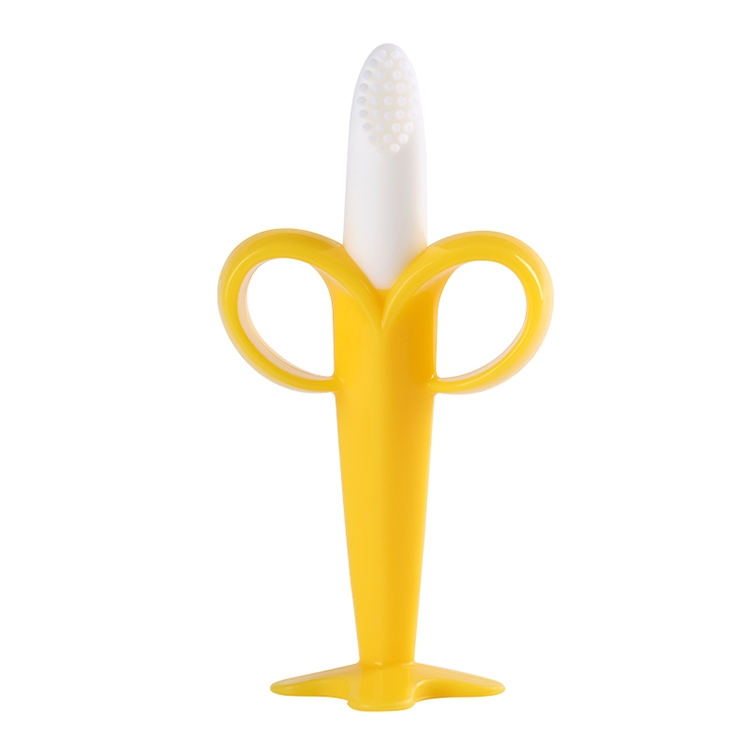 3 PCS Baby Silicone Training Toothbrush Banana Shape Safe Toddle Teether Chew Toys Teething Ring Gift for Infant Baby Chewing, Yellow-B - Image 2