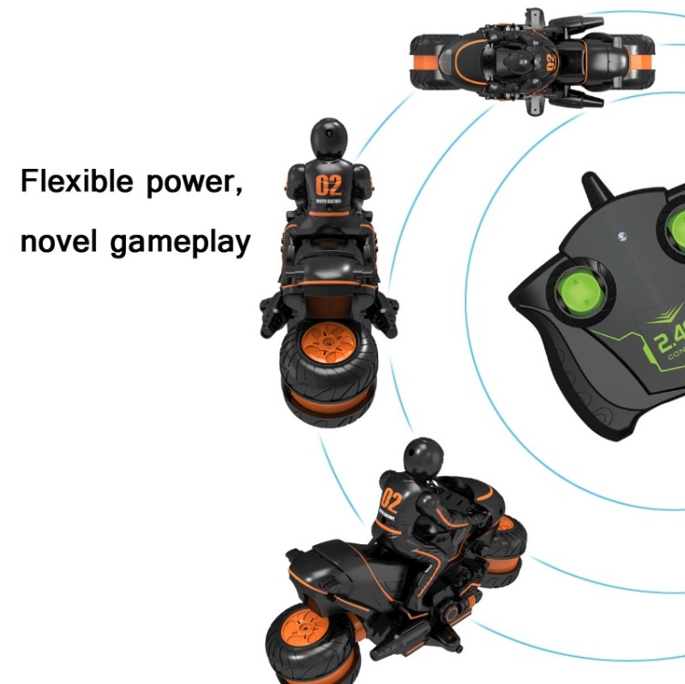 2.4G Remote Control Motorcycle Drifting Rotating High-Speed Side-Tracking Off-Road Motorcycle, Black Green, Black Orange - Image 5