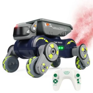 Eight Wheel Stunt Robot Dog Smart Gesture Sensor RC Kids Toy Car With Lights Music Spray Car, Green Single RC, Orange Single RC, Green Dual RC...