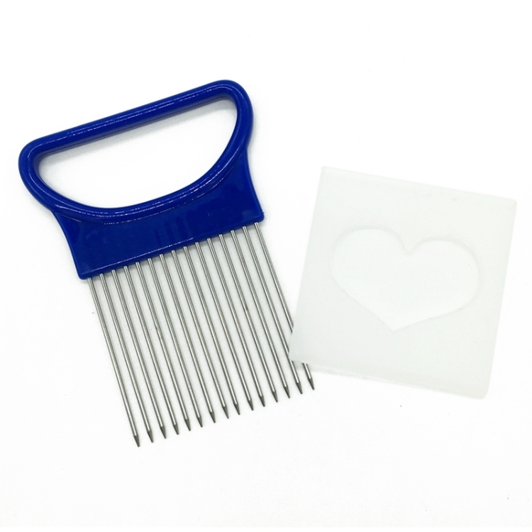 Stainless Steel Vegetable Onion Cutter Holder Meat Needle Kitchen Tools, Blue, White, Green - Image 2