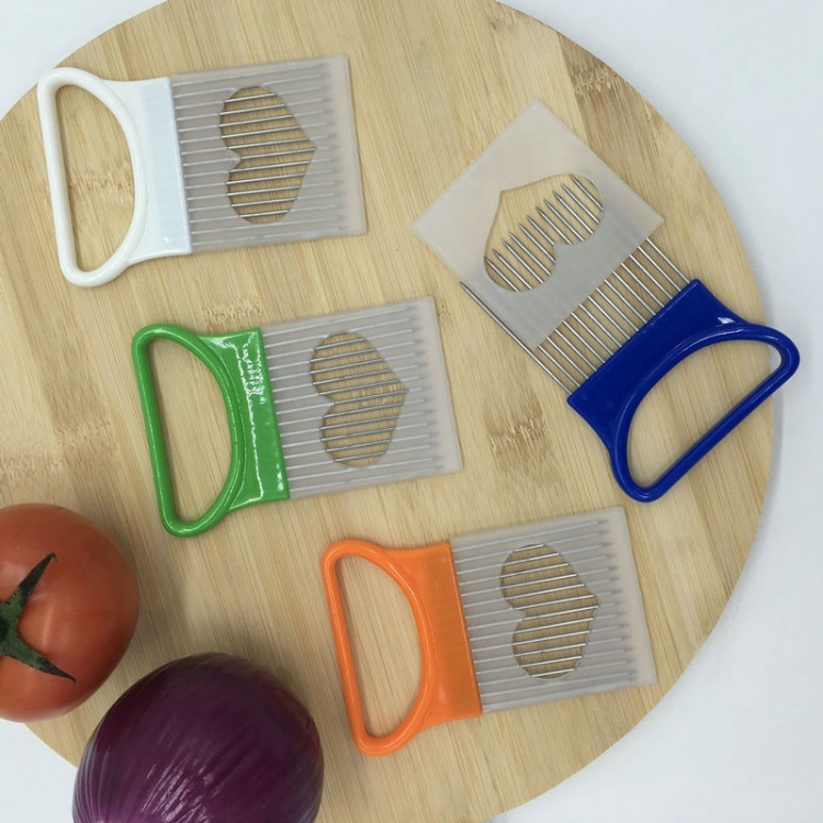 Stainless Steel Vegetable Onion Cutter Holder Meat Needle Kitchen Tools, Blue, White, Green - Image 6