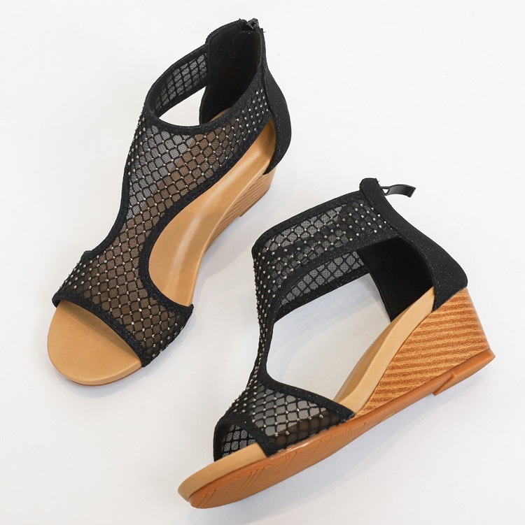 Ladies Summer Sandals All-Match Casual Mesh Thick Sole Wedge Heel Shoes, 36, 37, 38, 39, 40, 41, 42 - Image 2