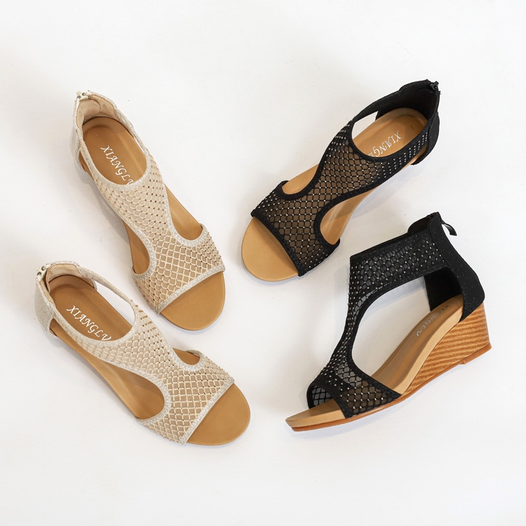 Ladies Summer Sandals All-Match Casual Mesh Thick Sole Wedge Heel Shoes, 36, 37, 38, 39, 40, 41, 42 - Image 3