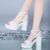 Women Heel Sandals Chunky Heel Thick Bottom Waterproof Platform Cross Buckle Strap Open Toe Shoes, 35, 36, 37, 38, 39, 40