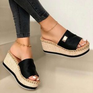 Summer Casual Sandals Women Shoes Hemp Rope Woven Thick Bottom Slope Heel Slippers, 36, 37, 38, 39, 40, 41, 42, 43
