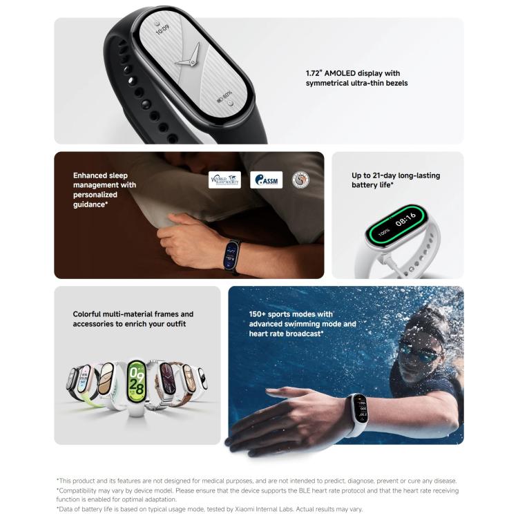 Original Xiaomi Smart Band 10, 1.72 inch AMOLED Screen 5ATM Waterproof Smart Watch, Support Blood Oxygen / Heart Rate Monitor, Smart Band 10 Black... - Image 3